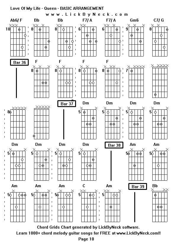 Chord Grids Chart of chord melody fingerstyle guitar song-Love Of My Life - Queen - BASIC ARRANGEMENT,generated by LickByNeck software.